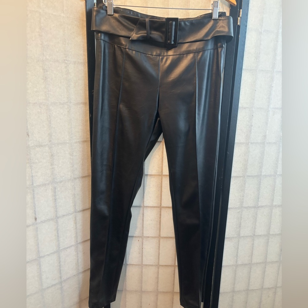 O LA LA Faux Leather Legging Pants with Belt Detail